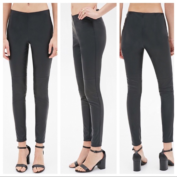 Forever 21 Pants - NWOT Forever 21 black faux leather seam leggings S